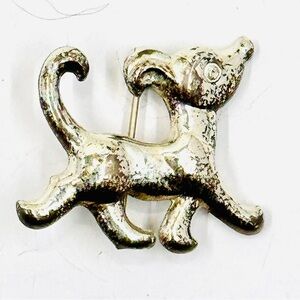Sterling Silver Vintage Small Walking Dog Brooch Pin 1” X 1.25”